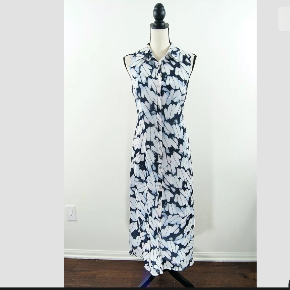 CAbi Cloudy Sky Button Front Midi Shirt Dress S